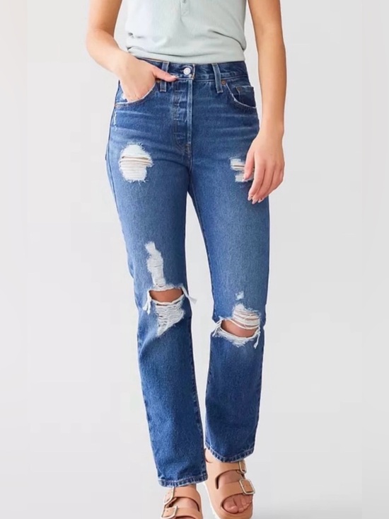 Levi's Denim - Levi's Medium Blue Distressed Straight-Leg Jeans size 30